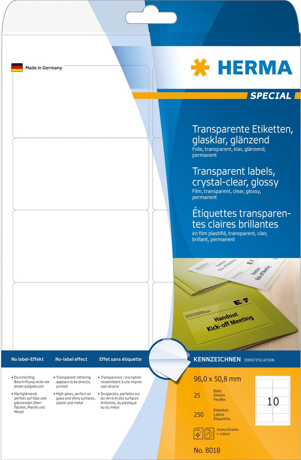 HERMA Labels transparent crystal-clear A4 96x50