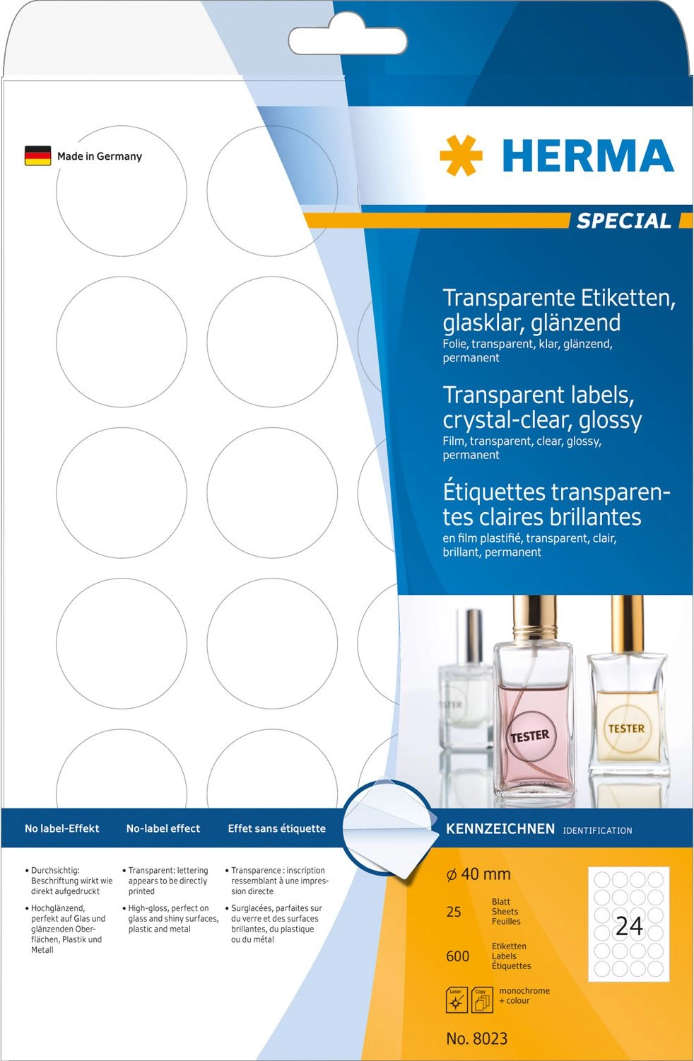 HERMA Labels transparent crystal-clear A4 Ø