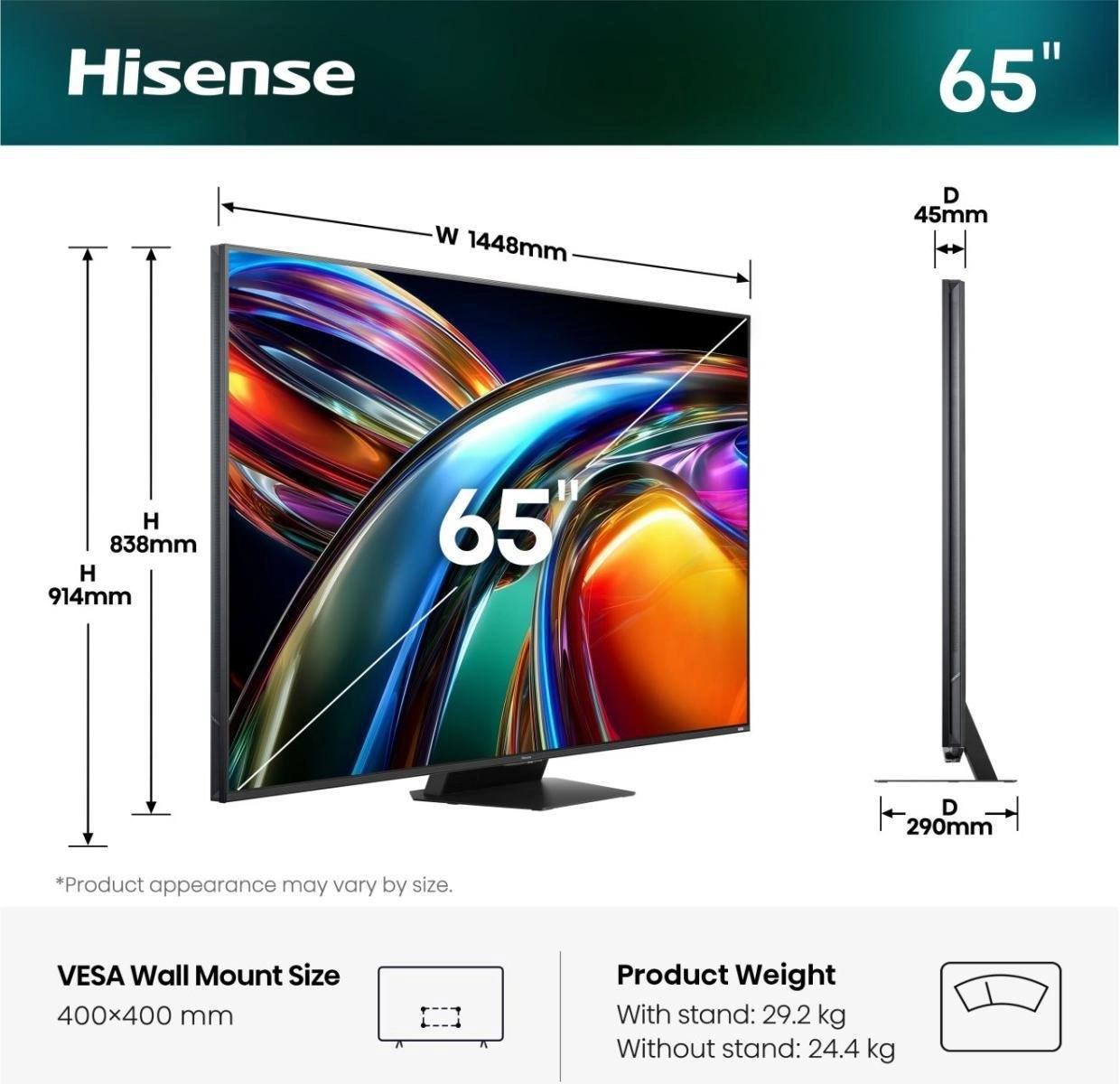 Hisense 65UR9DS 165,1 cm (65") 4K Ultra HD Viedtelevizors Wi-Fi Melns