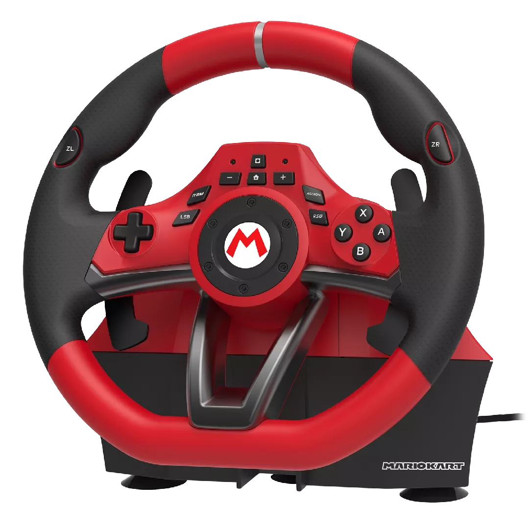 Hori Mario Kart Racing Wheel Pro Deluxe melns, sarkans USB stūre + pedāļi, analogais Nintendo slēdzis