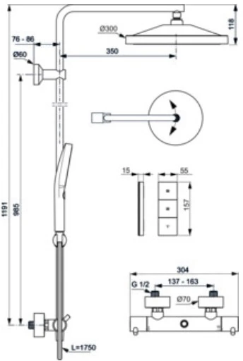 Thermostatic shower system Ideal Standard T125+