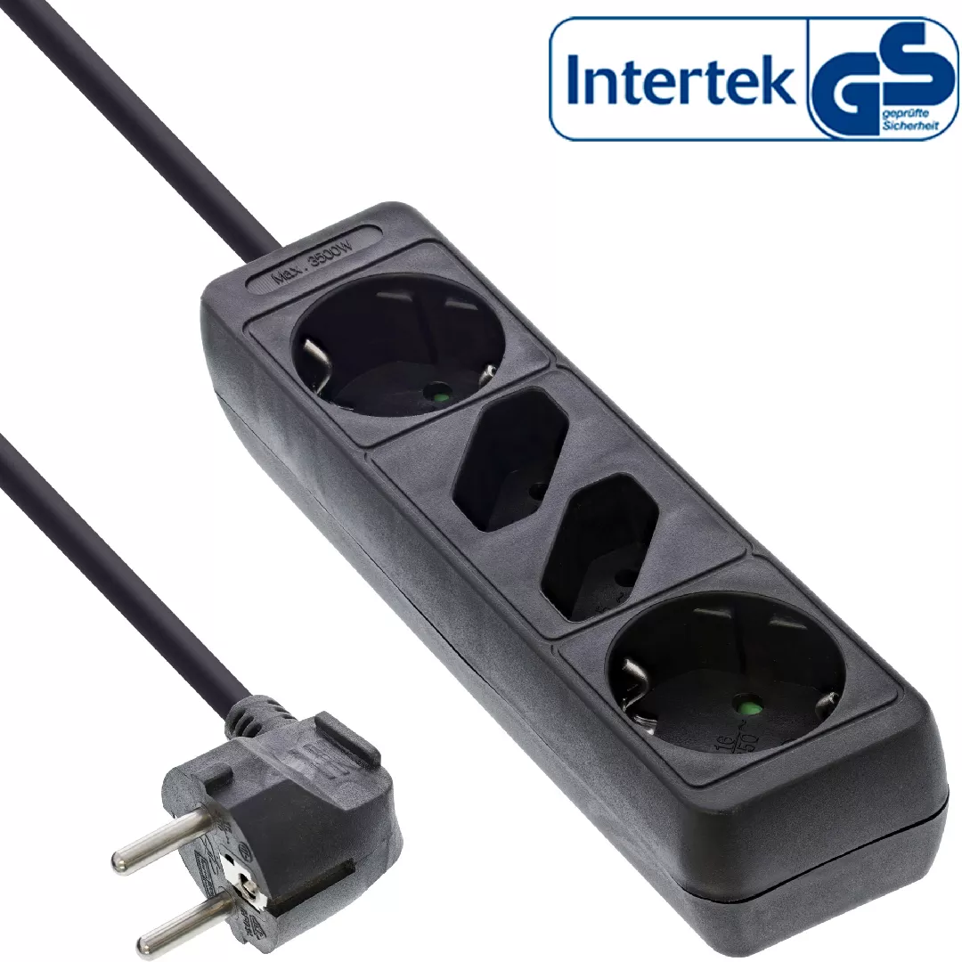 InLine Socket strip  4-way  2x CEE7/3