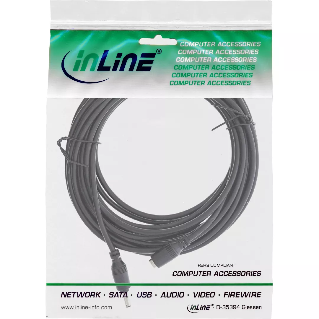 InLine DC plug extension cable for