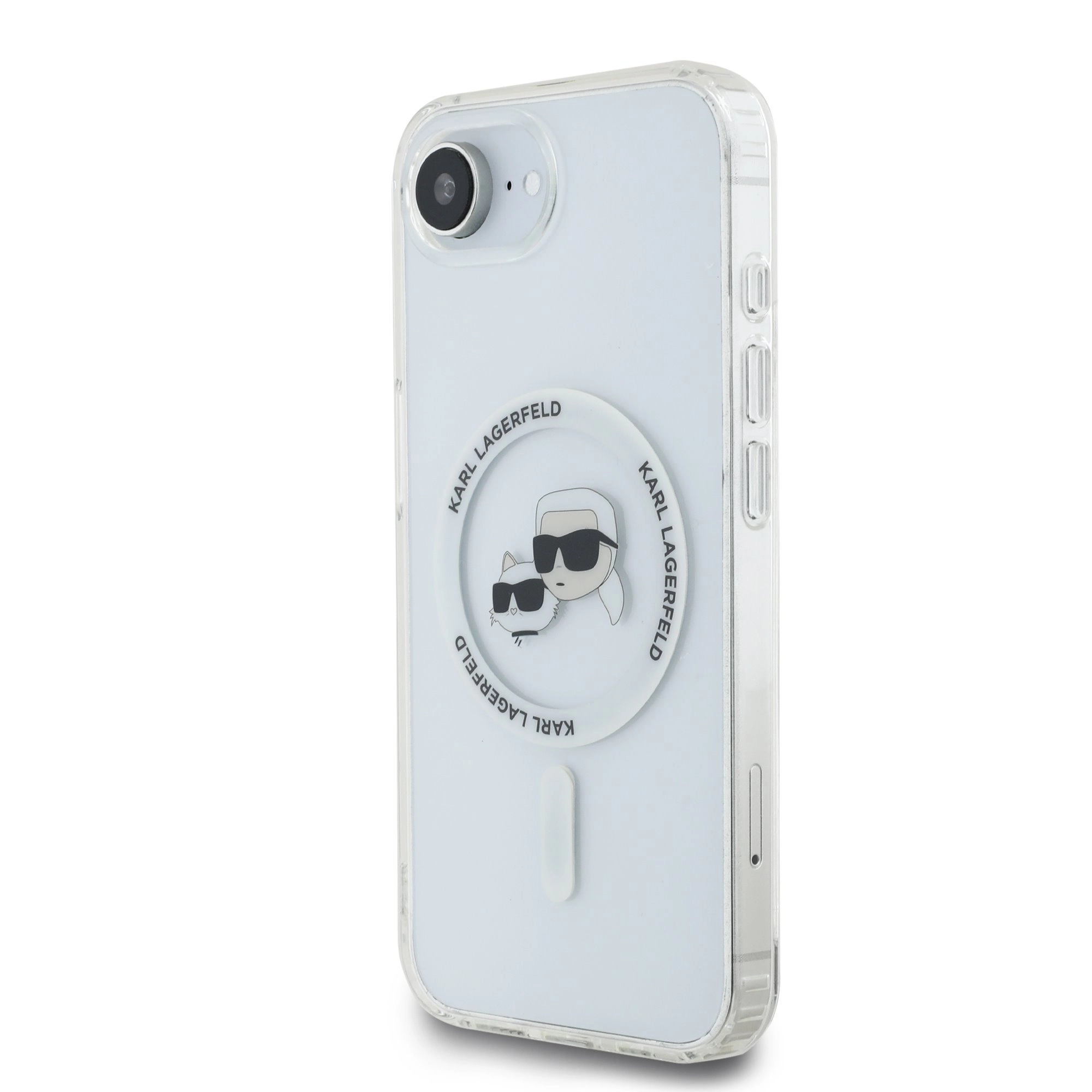 Etui Karl Lagerfeld IML Metal Karl &amp; Choupette Heads MagSafe do iPhone 16e biały