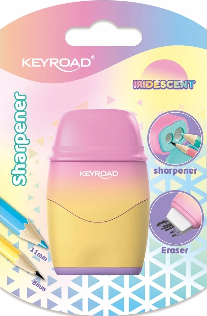 Keyroad plastic sharpener with eraser  opalescent