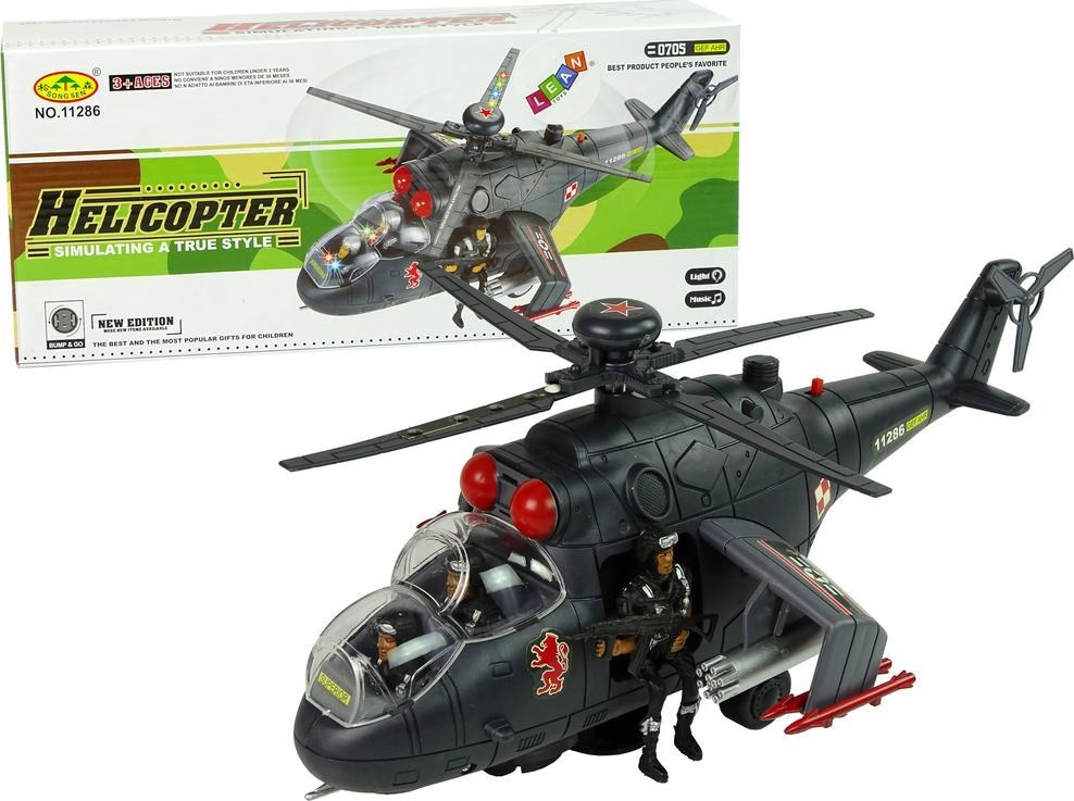 LeanToys Helikopter Ogromne Skrzydła Światła Czarny