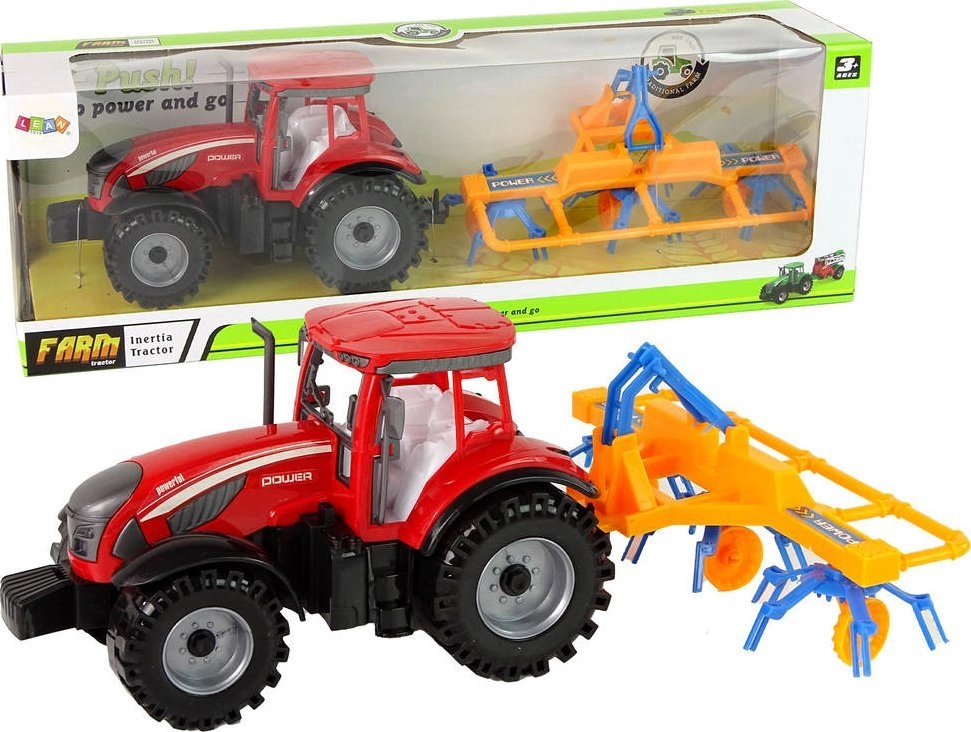 LeanToys Red Tractor with Rake Friction