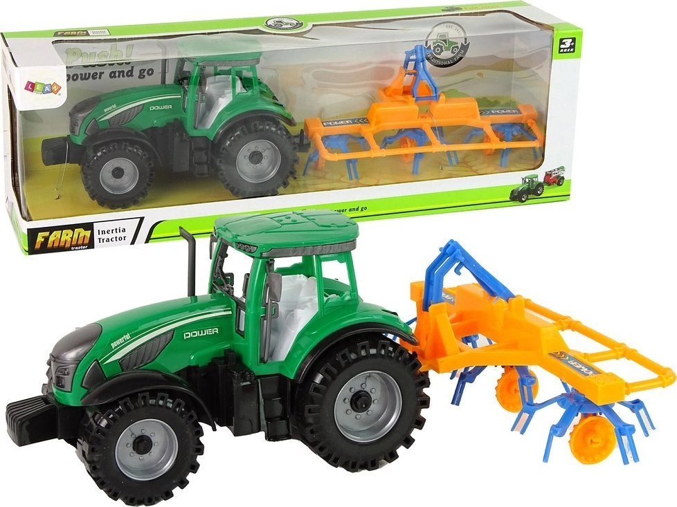 LeanToys Green Tractor Rake Friction Drive