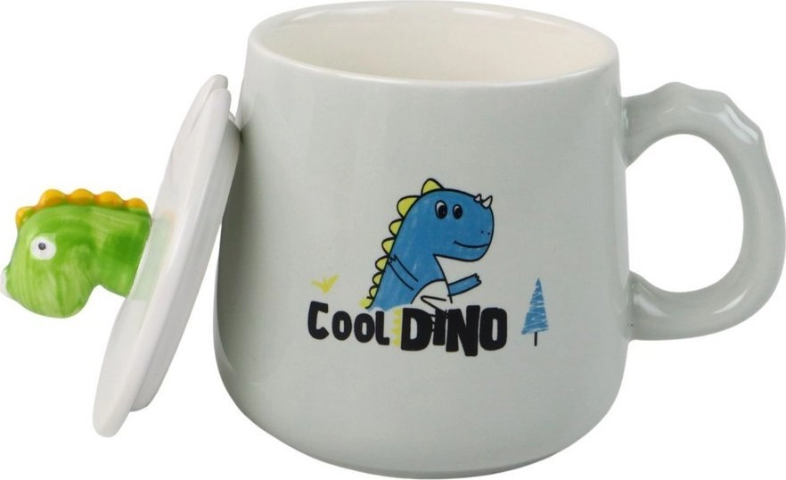 LeanToys Ceramic Mug Dinosaur Blue Lid
