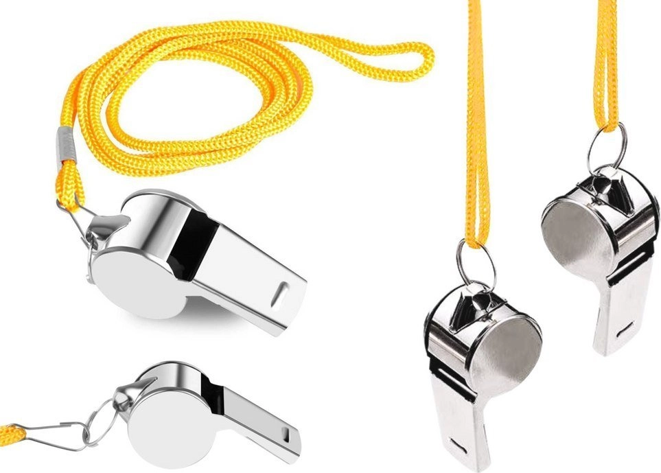 Referee Whistle With Ball Yellow Metal
