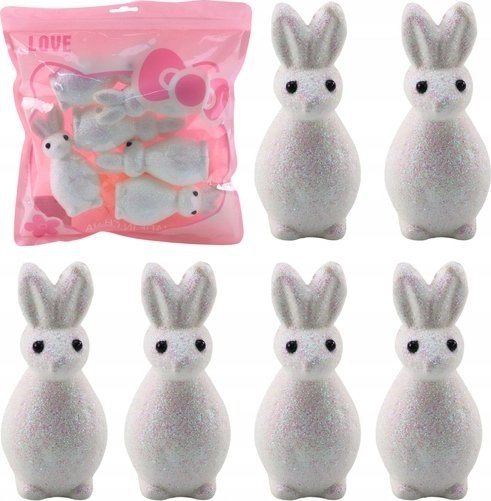 Styrofoam Easter Bunnies Glitter Decorative White