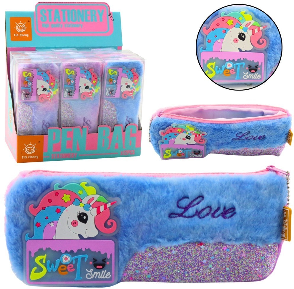 Plush Unicorn Pencil Case with Shiny