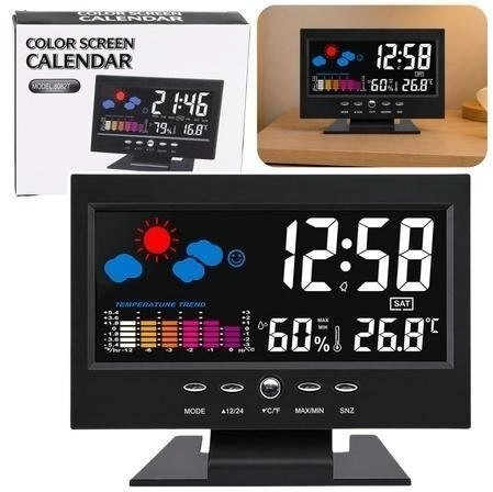 Lean digital clock with indoor thermometer