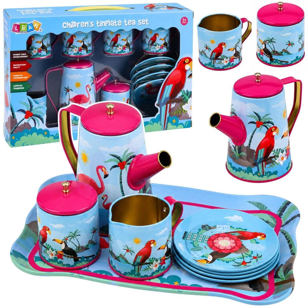 LeanToys Tea Set with Parrots  Metal