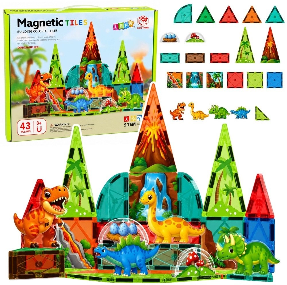 LeanToys Magnetic Construction Blocks Dinosaurs Volcano
