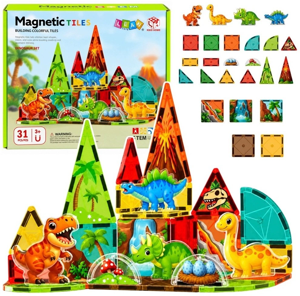 LeanToys Magnetic Construction Blocks Dinosaurs Volcano