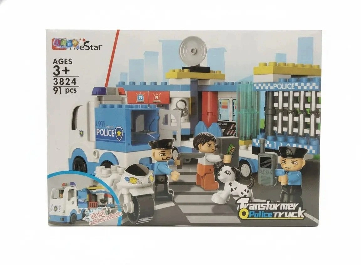 LeanToys Construction Blocks Police Truck Motorcycle