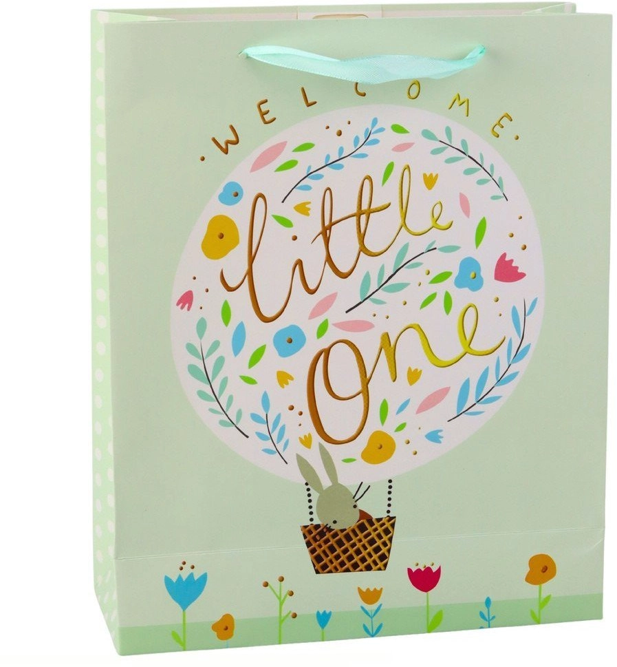 Birth Gift Bag Hare Flowers Green