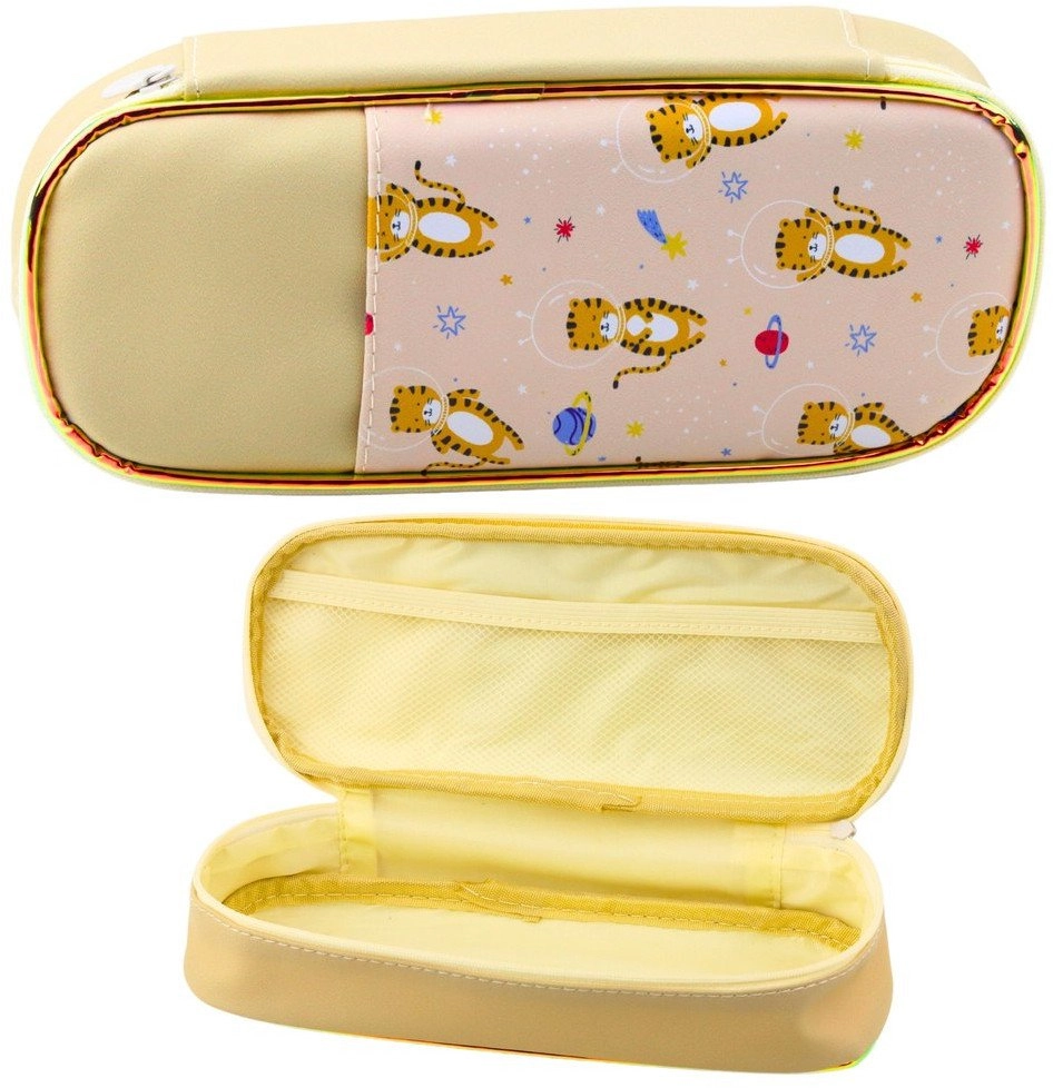 School Pencil Case Space Tigers Beige