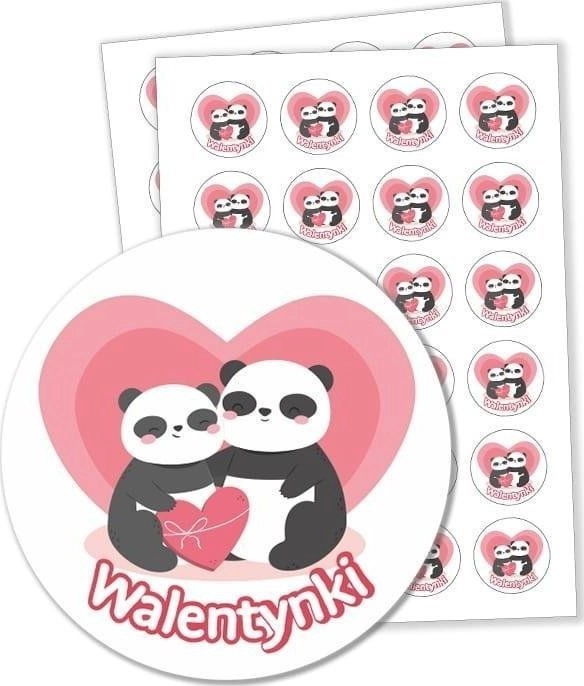 LearnHow Naklejki walentynkowe - Pandy 40mm