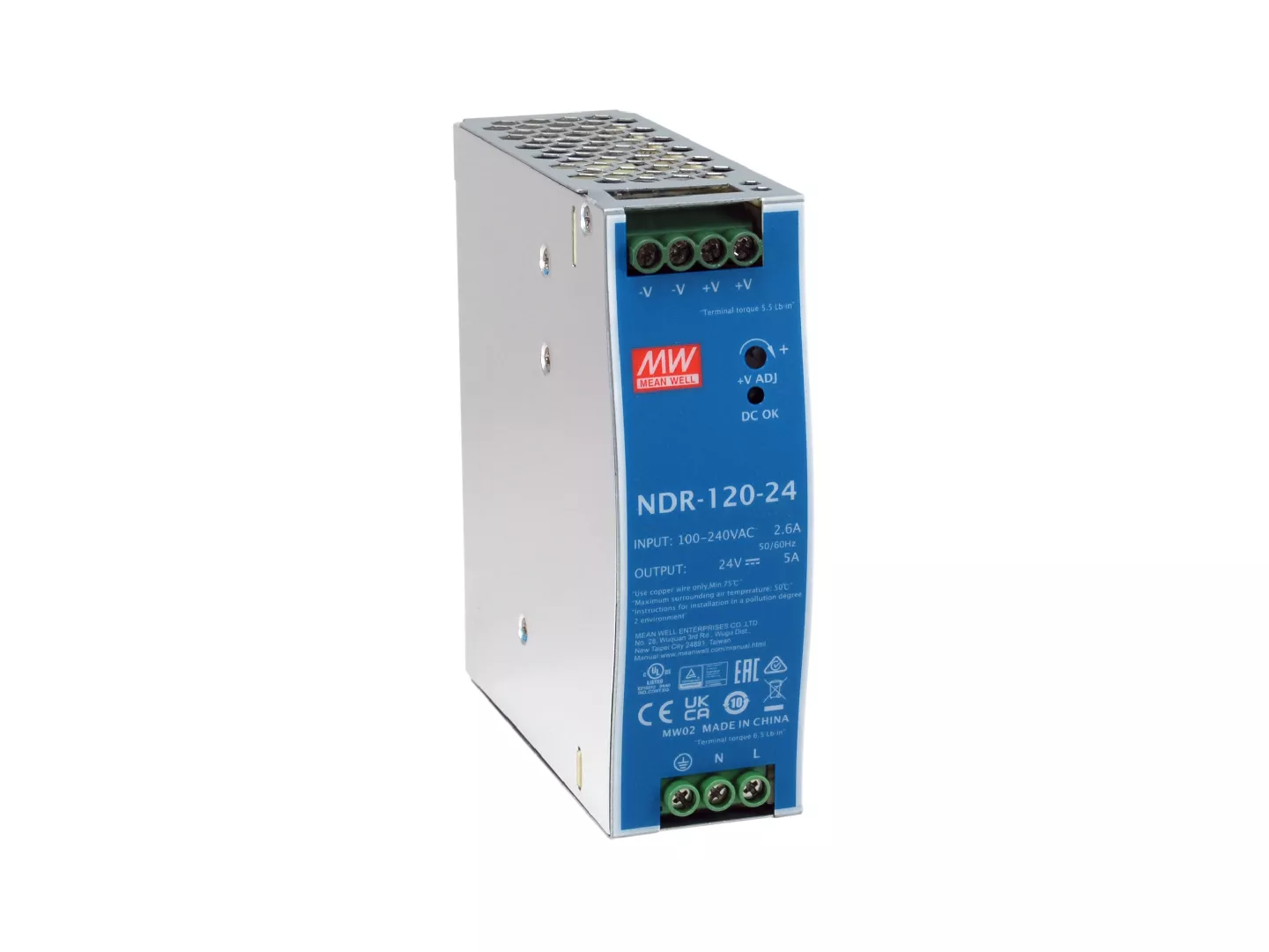 LevelOne 24V līdzstrāvas rūpnieciskais barošanas avots, 120W, DIN-sliede, -20 ~ +70 ℃