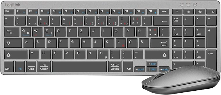 LogiLink ID0215 tastatūra Komplektā pele Mājas/biroja Bluetooth QWERTZ vācu antracīts, pelēks