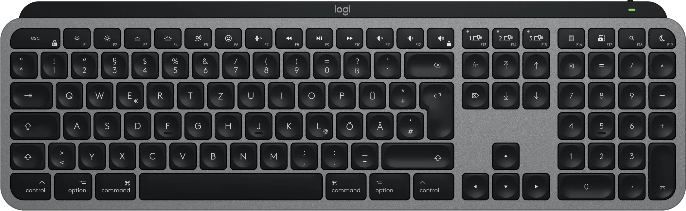 Logitech MX Keys S for Mac tastatūra Birojs RF bezvadu sakari + Bluetooth QWERTZ Vācu Alumīnijs, Melns