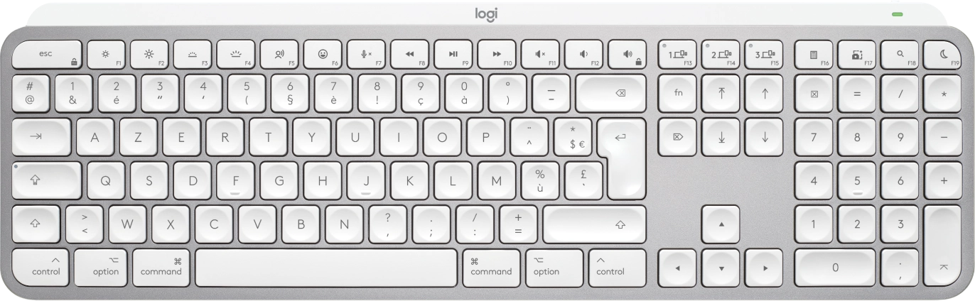 Logitech MX Keys S for Mac tastatūra Birojs RF bezvadu sakari + Bluetooth AZERTY Franču Alumīnijs, Balts