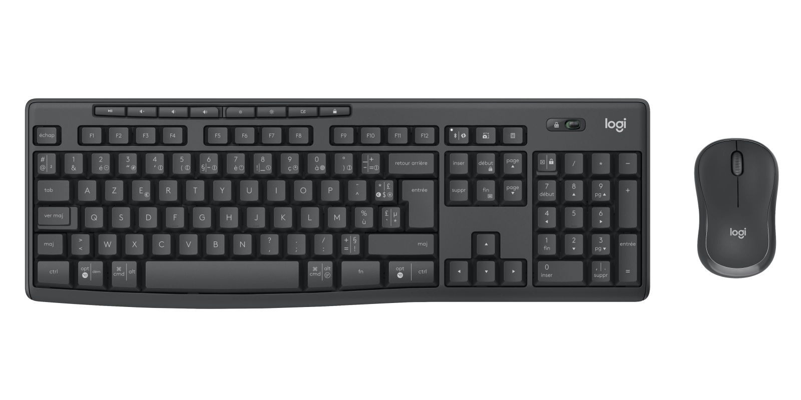 Logitech 920-012066 tastatūra Pele iekļauta Birojs RF bezvadu sakari + Bluetooth AZERTY Franču Grafīts