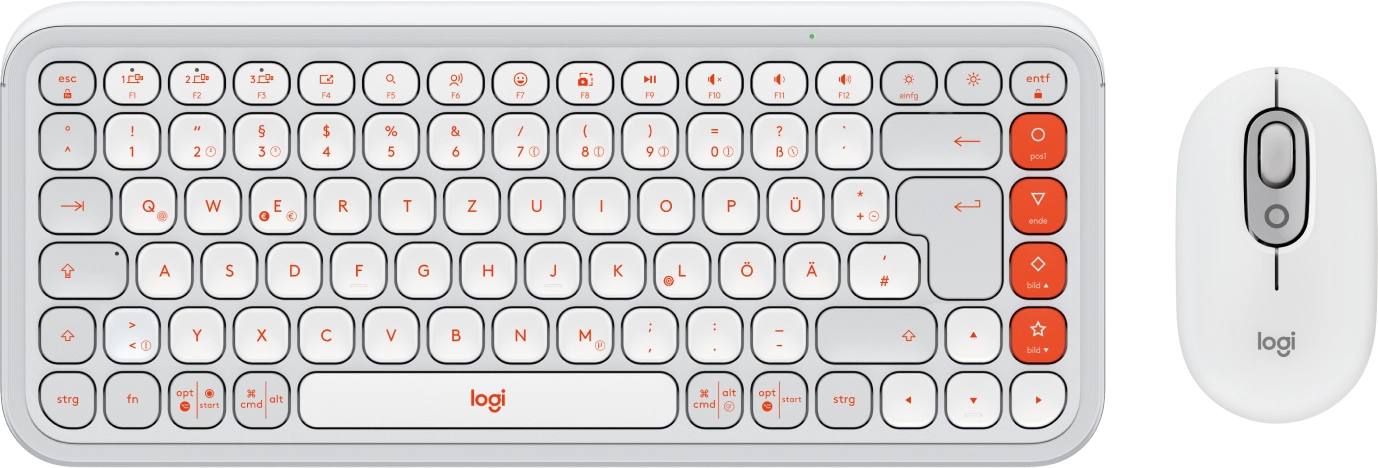 Logitech 920-013107 tastatūra Pele iekļauta Universāls Bluetooth sistēma QWERTZ Vācu Oranžs, Balts