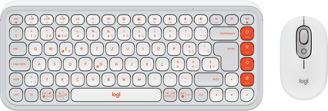 Logitech 920-013276 tastatūra Pele iekļauta Universāls Bluetooth sistēma QWERTZ Swiss Oranžs, Balts