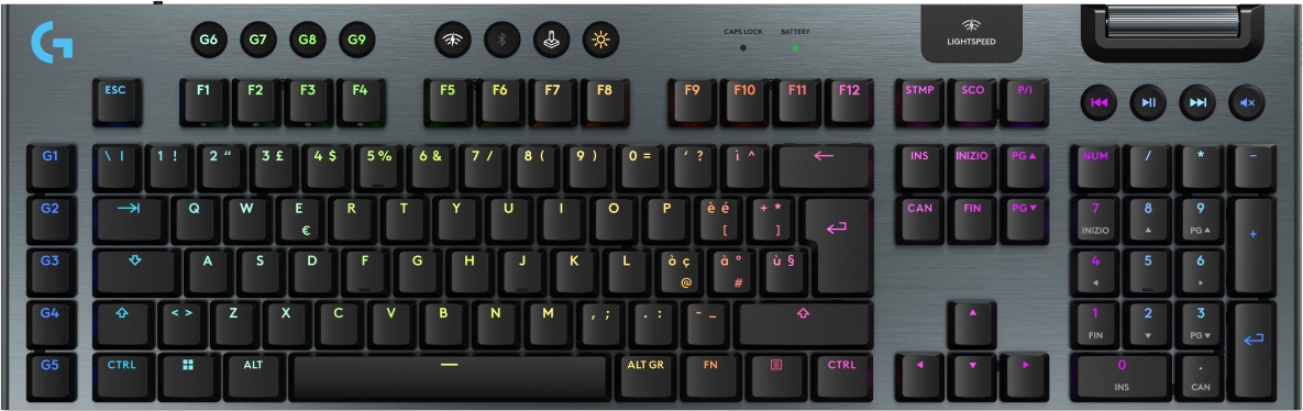 Logitech G G915 X LIGHTSPEED tastatūra Speļu USB + RF Wireless + Bluetooth QWERTY Itāļu Melns