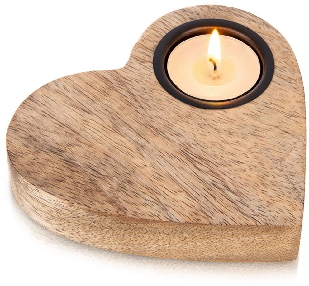 Lumarko Heart Mango Wood Candle Holder