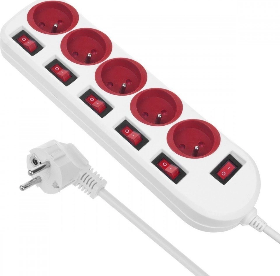 *5-socket Maclean MCE204R/W power strip MCE204
