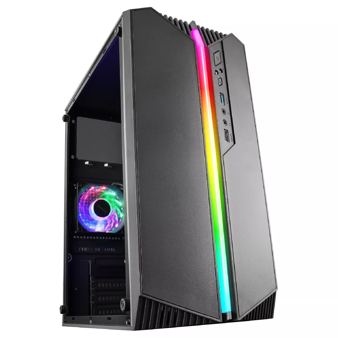 Mars Gaming MC-S1 Black Compact Micro-ATX spēļu datora korpuss ARGB apgaismojums 12 režīmi FRGB ventilators pilns sānu logs