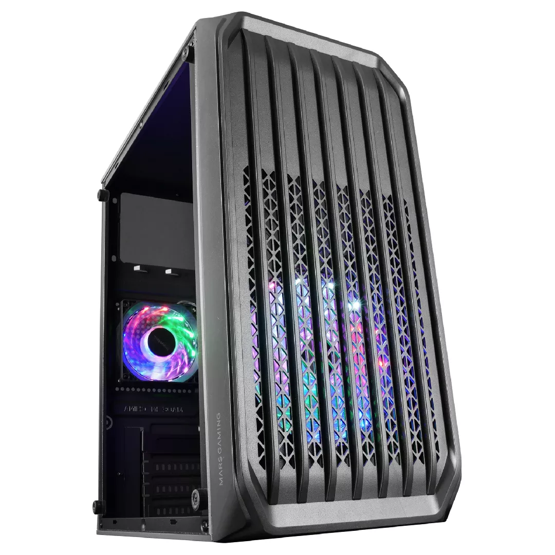 Mars Gaming MC-S2 Black Compact Micro-ATX spēļu datora korpuss 2 FRGB varavīksnes ventilatori ar priekšējo režģi ar pilnu sānu logu