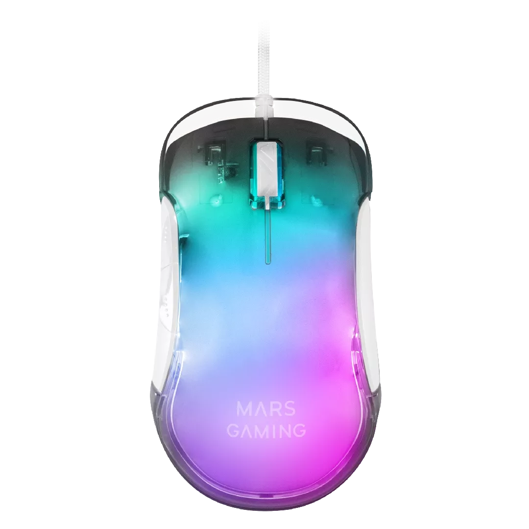 Mars Gaming MMGLOW Chroma-Glow RGB spēļu peles spoguļa apdare īpaši viegla 12800 DPI balta