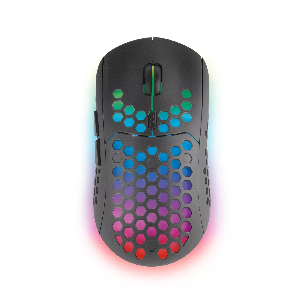 Mars Gaming MMW3, bezvadu spēļu pele, RGB plūsma, īpaši viegla 79 g, 3200 DPI, melna
