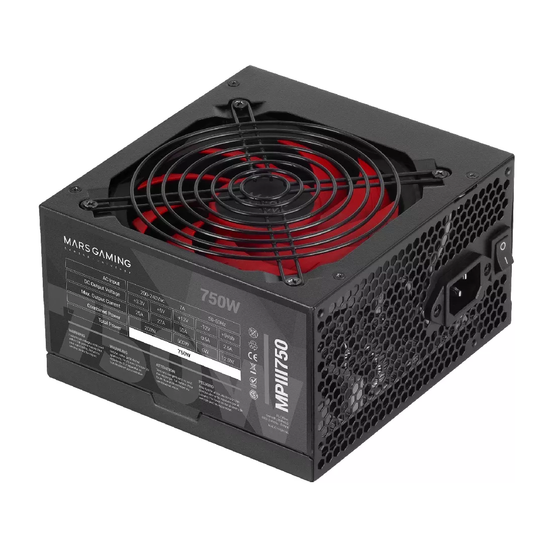 Mars Gaming MPIII750 barošanas avotu vienība 750 W 20+4 pin ATX ATX Melns, Sarkans
