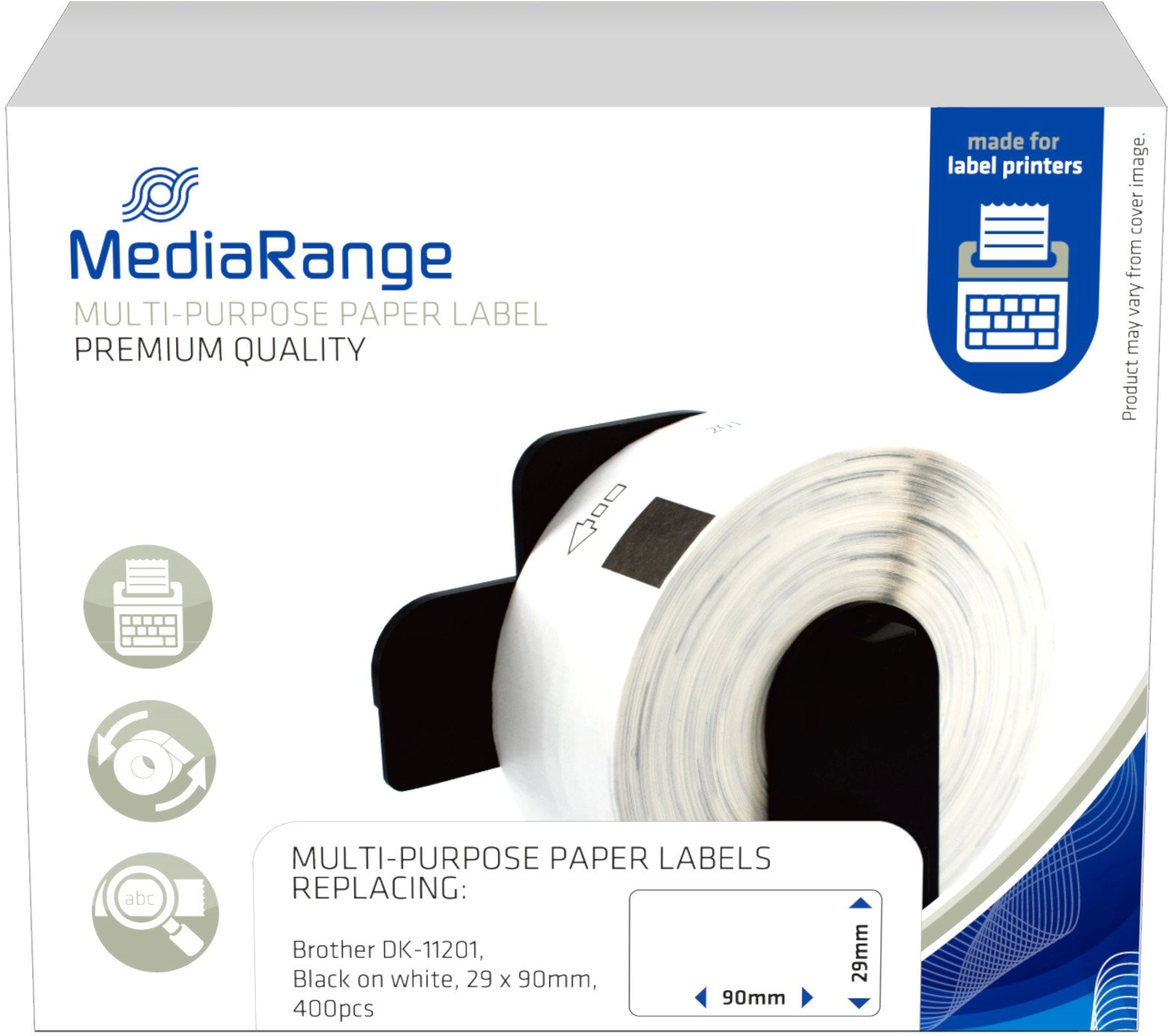 MediaRange ge printing ribbon 29x90mm black/white