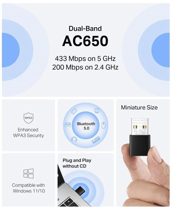 Mercusys MA20NB AC650 Nano WiFi BT