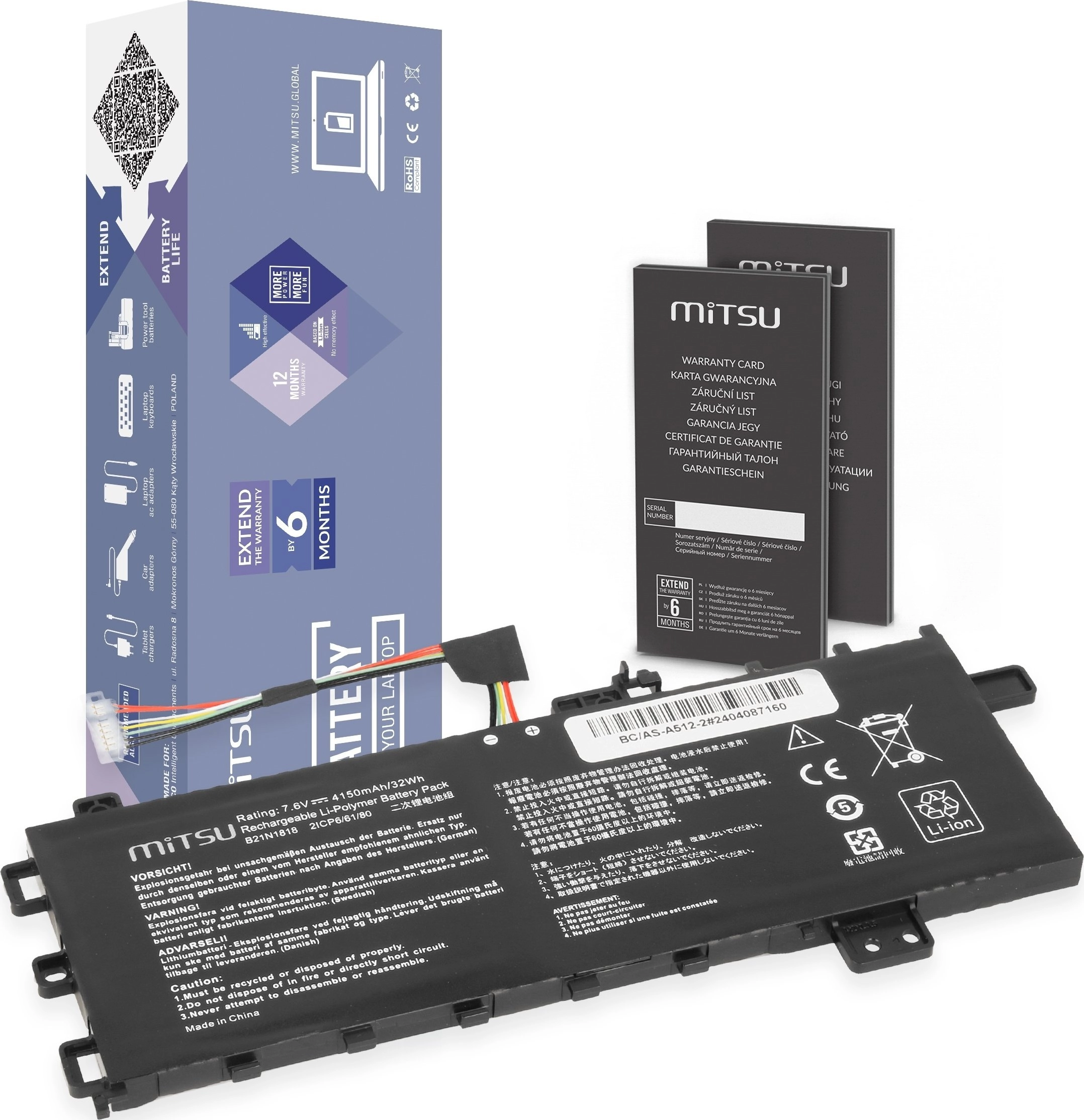 Mitsu Bateria B21N1818 do Asus Vivobook