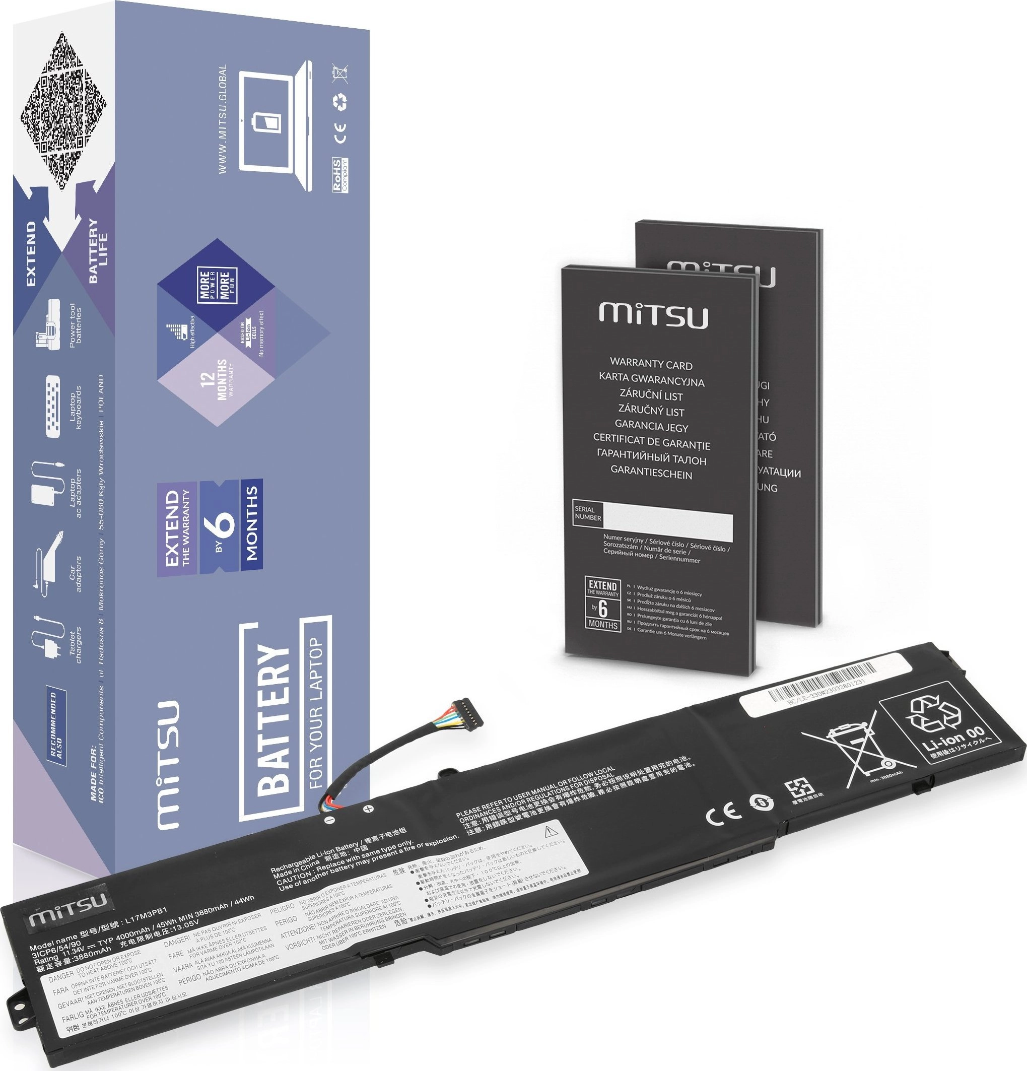 Bateria Mitsu Bateria L17M3PB1 do Lenovo