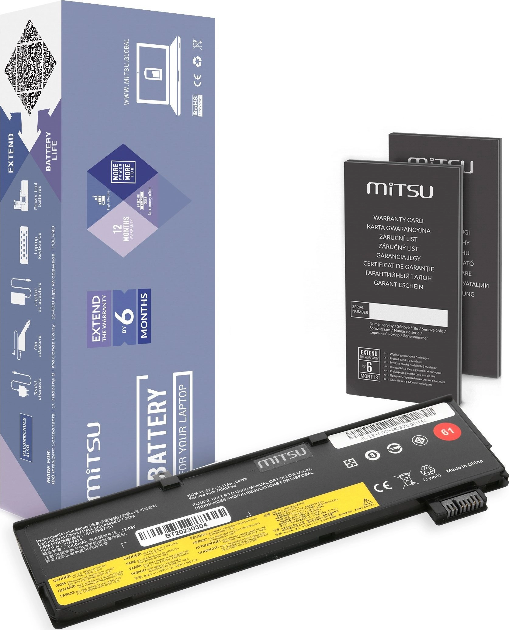 Bateria Mitsu Bateria SB10K97582 do Lenovo