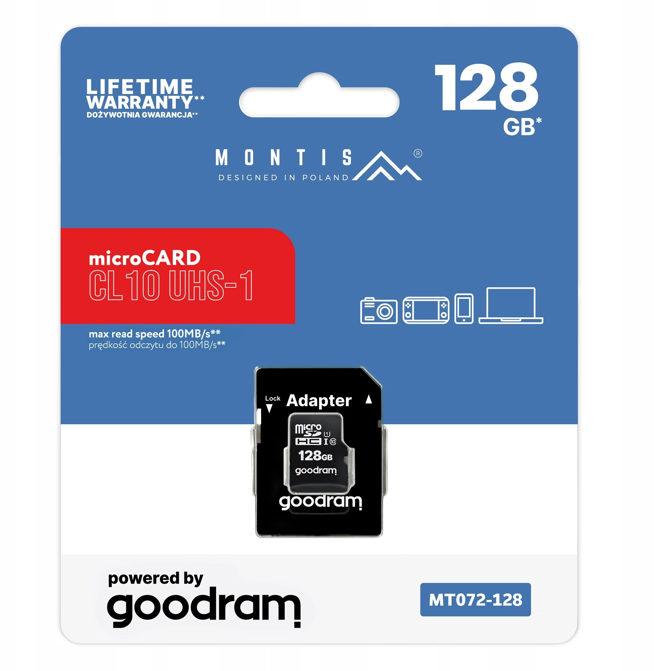 Karta pamięci microSD 128GB CL10+adapter MT072-128