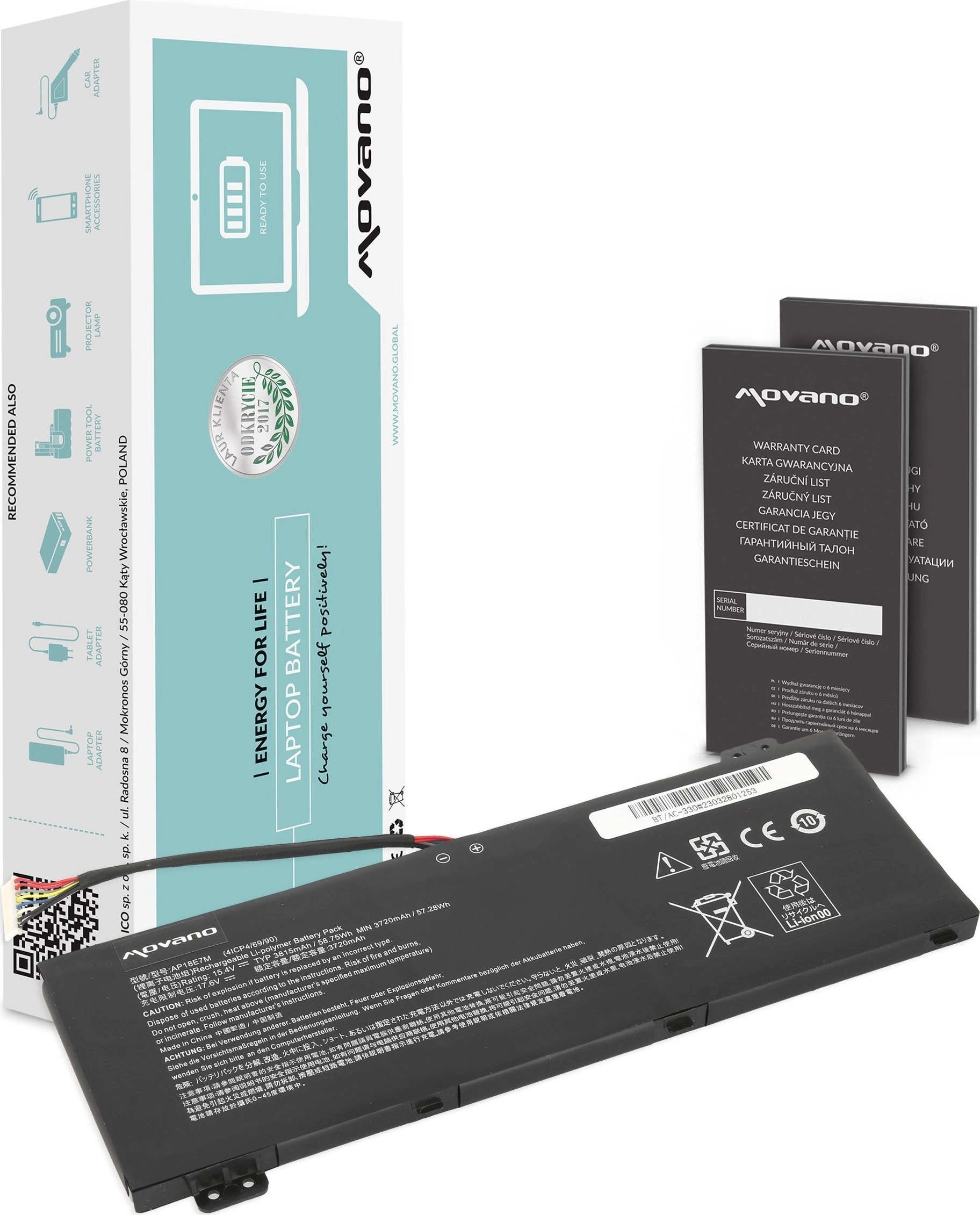 Bateria Movano Bateria AP18E7M do Acer