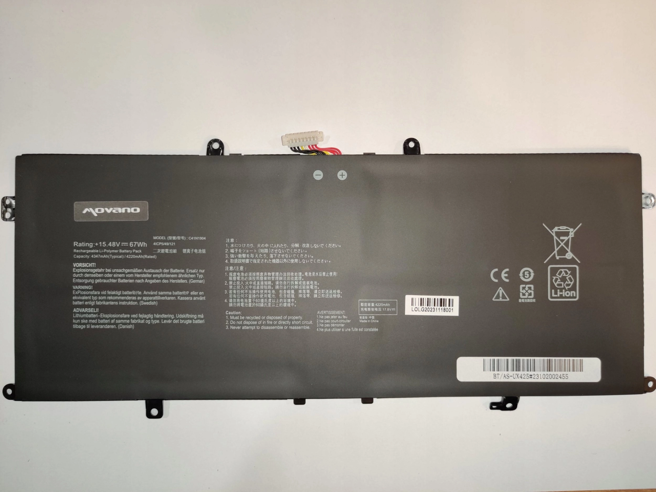 Bateria Movano Bateria C41N1904 do Asus