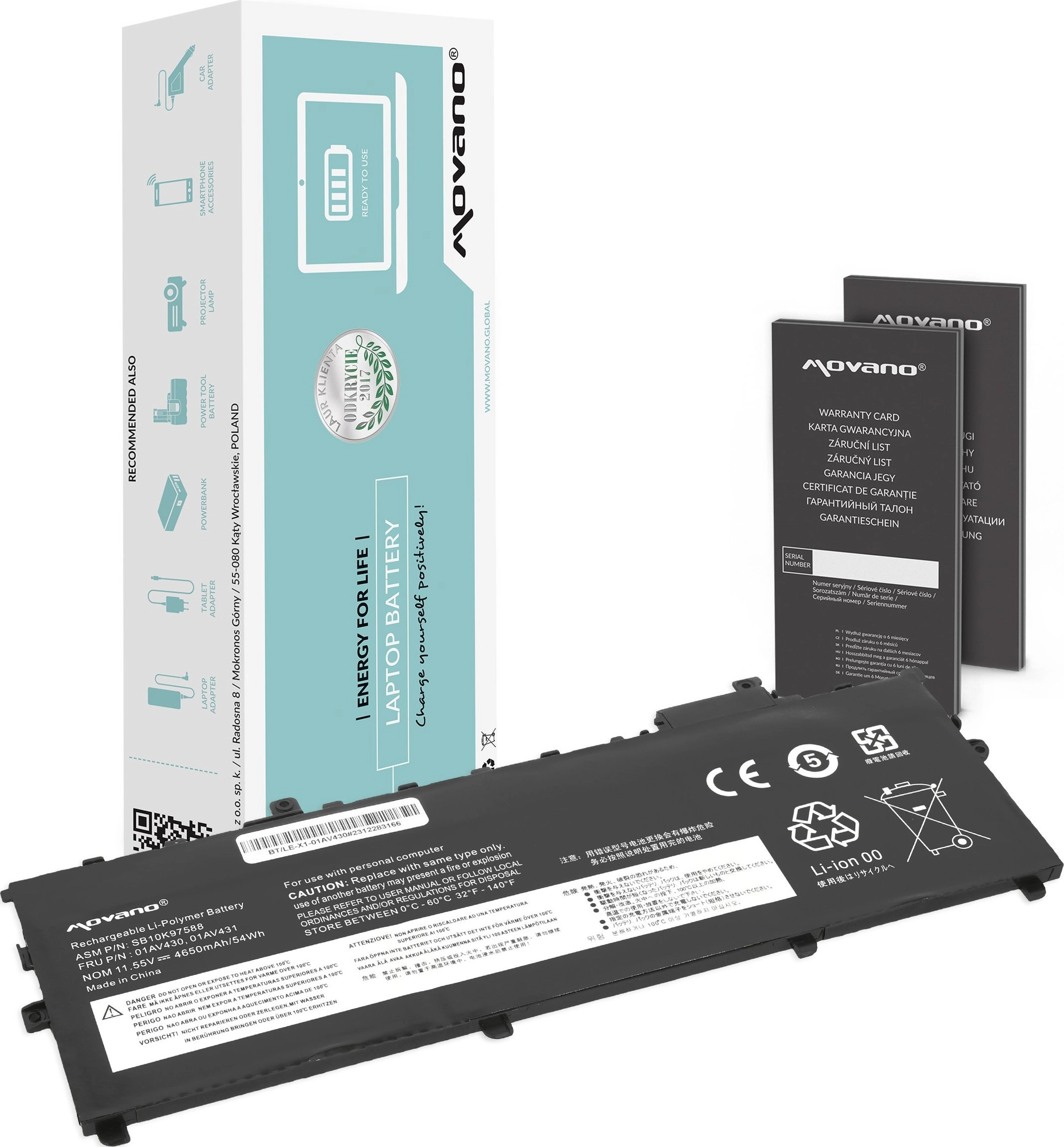 Bateria Movano Bateria 01AV430 do Lenovo
