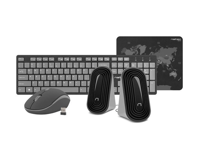 NATEC TETRA tastatūra Pele iekļauta Birojs USB QWERTY Angļu Melns, Pelēks