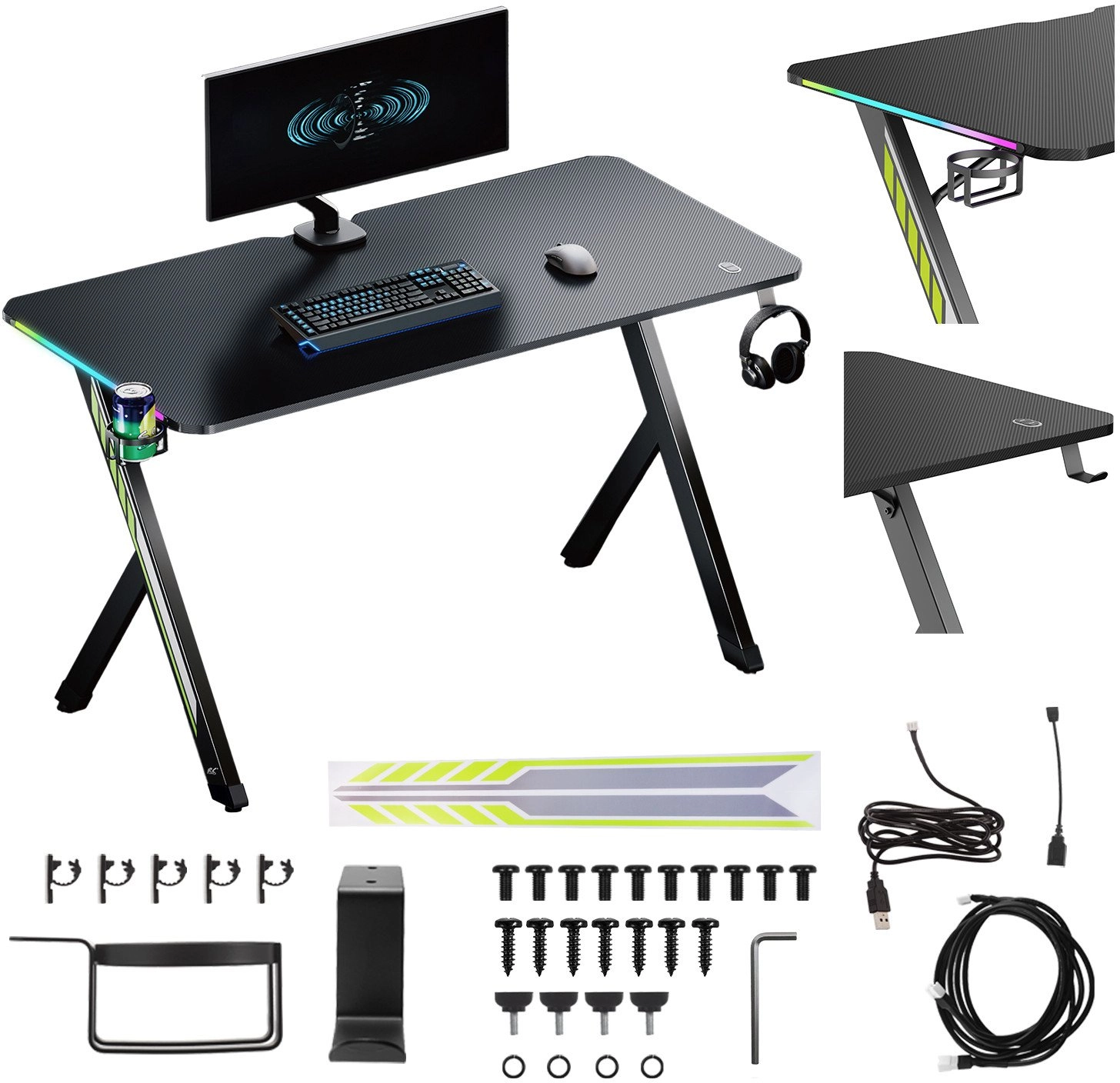 NanoRS gaming desk black with headphone